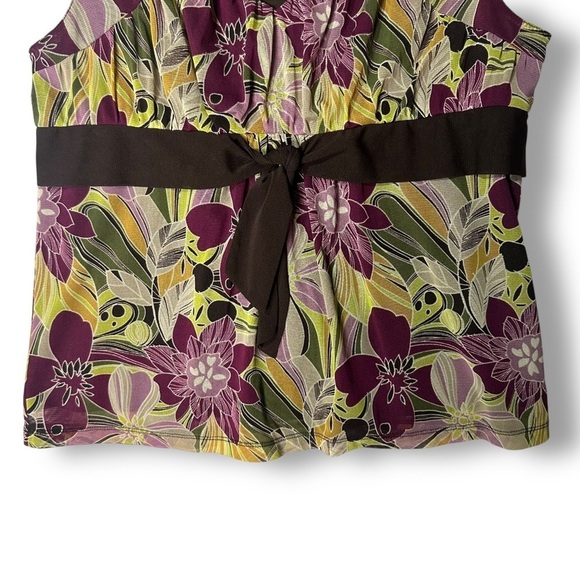 Apt 9 Sleeveless Blouse Sz XL Y2K 90's Retro Ribbon Floral Burgundy - Picture 3 of 12